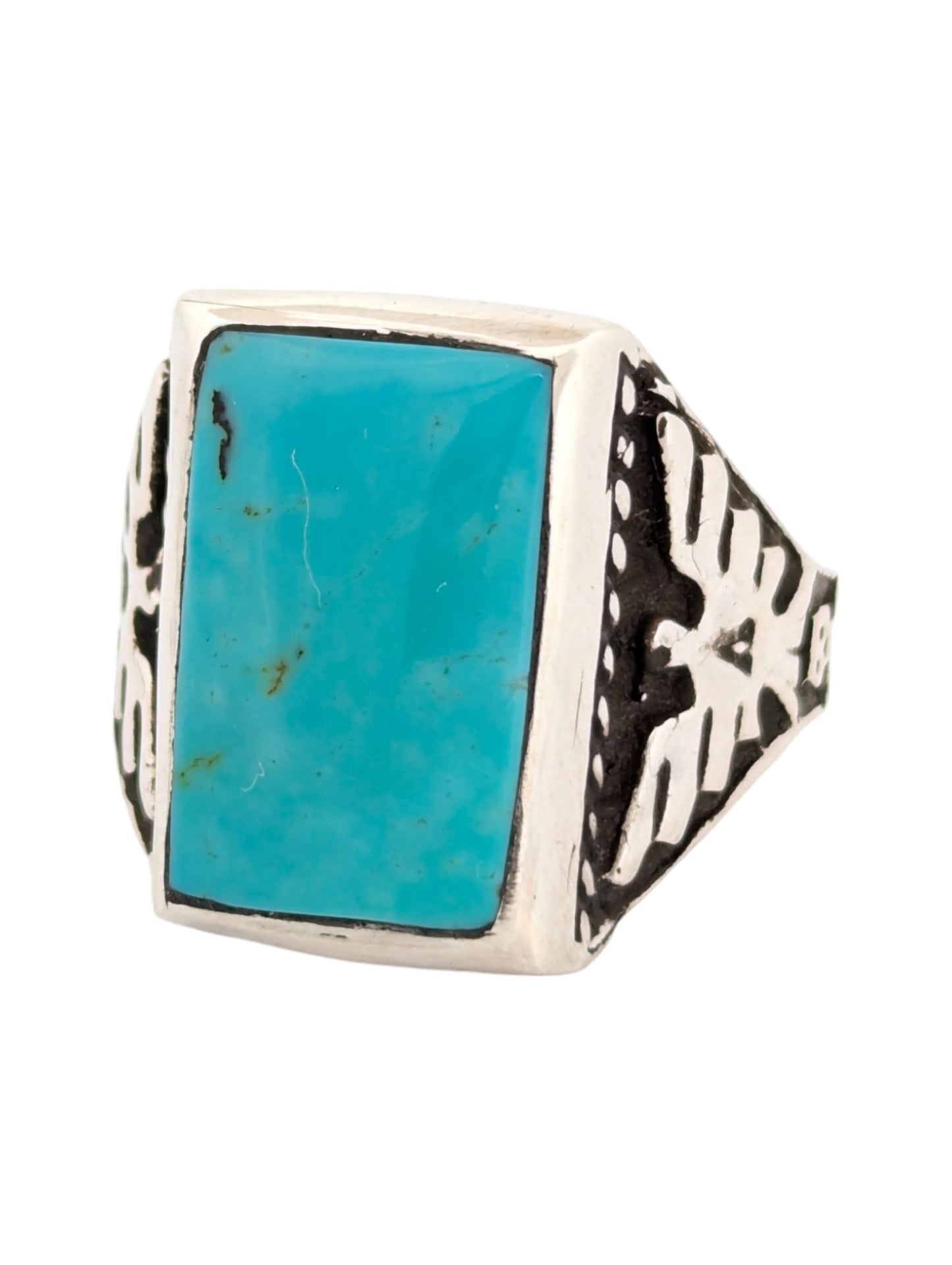 Flagstaff | Sterling Silver Turquoise Ring with Single Stone Inlay – Thunderbird Design (Size 10.5)