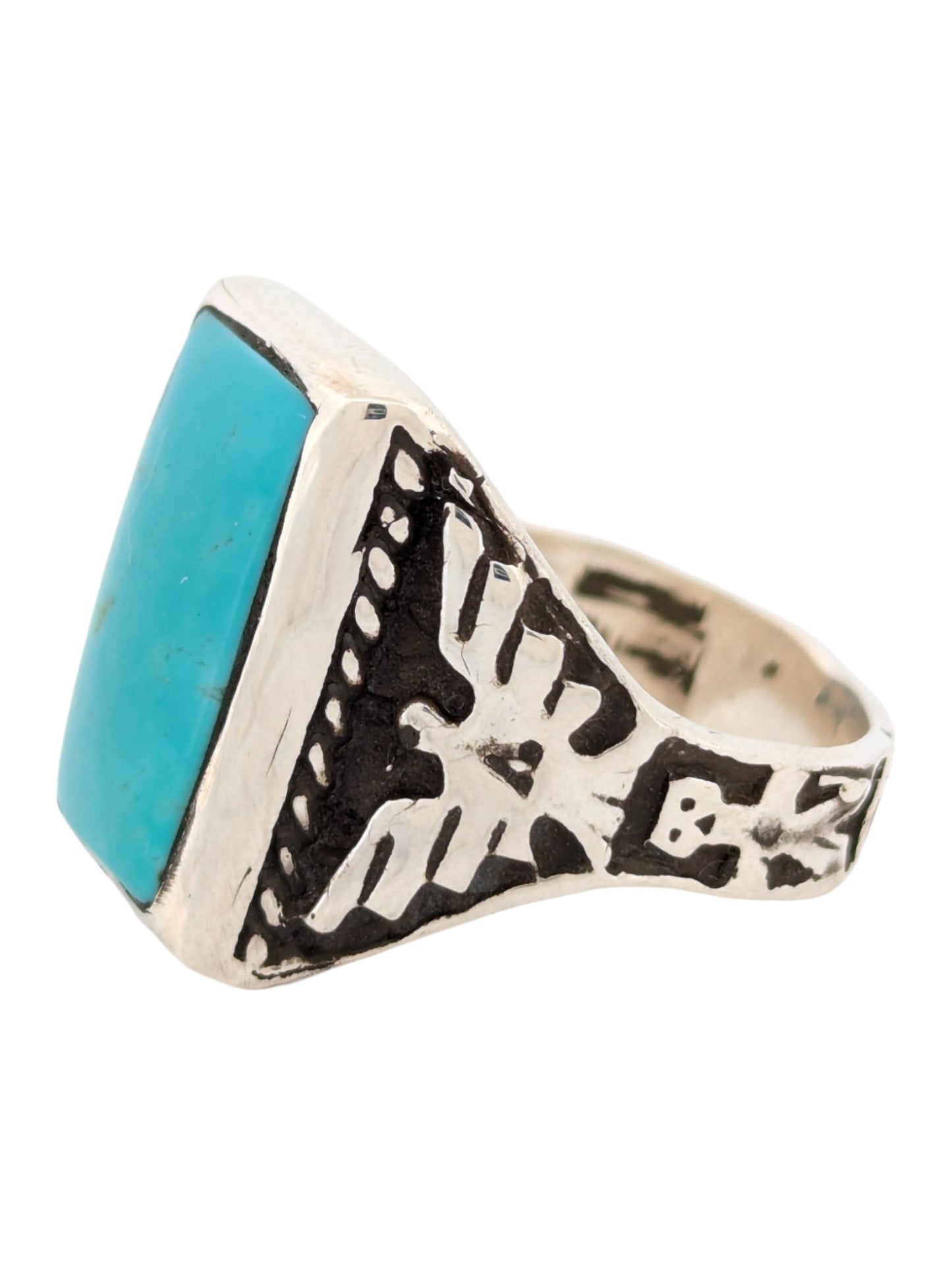 Flagstaff | Sterling Silver Turquoise Ring with Single Stone Inlay – Thunderbird Design (Size 10.5)