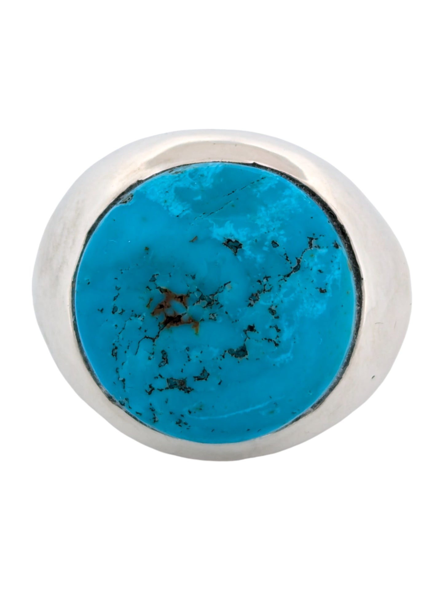 Red Mesa | Sterling Silver Turquoise Ring with a Single Round Kingman Turquoise Cabochon and Waterwebbing