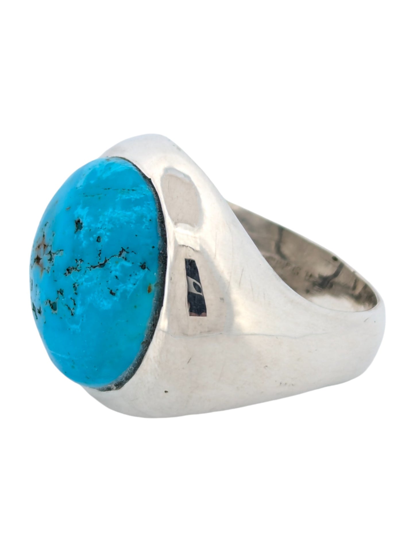 Red Mesa | Sterling Silver Turquoise Ring with a Single Round Kingman Turquoise Cabochon and Waterwebbing