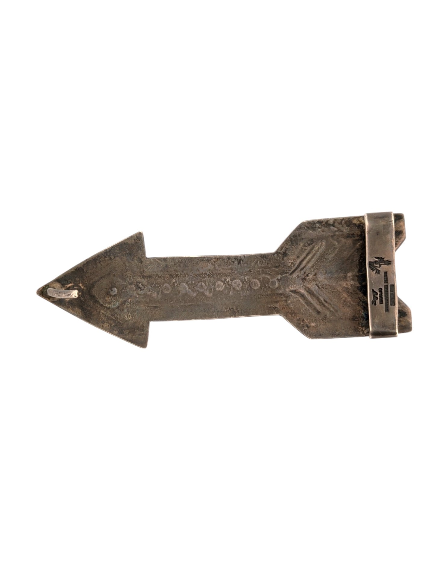 Crossfire Falls | Vintage Sterling Silver Native American Handmade Belt Buckle Featuring Stamped Design and a Detailed Cutout Arrow Design