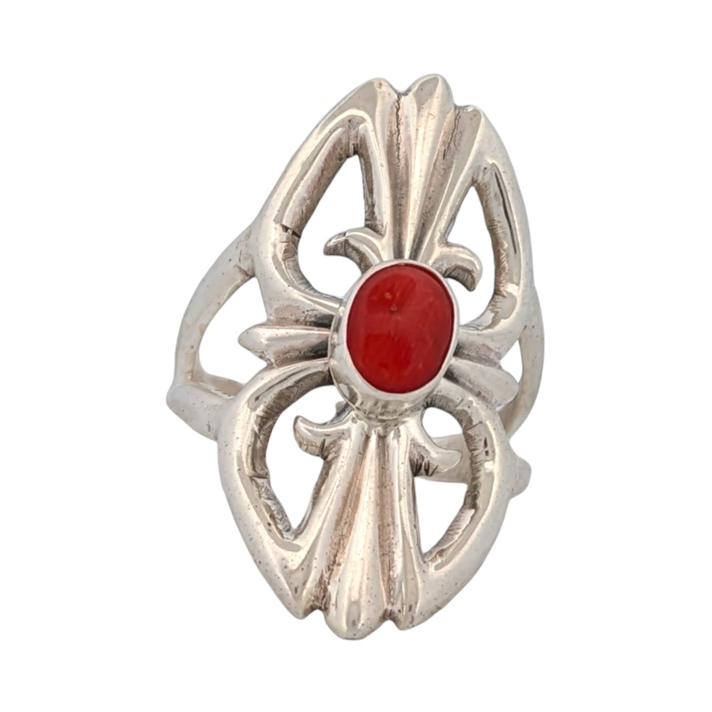 Coral Falls | New Native American handmade sterling silver and coral sandcast ring by Navajo artist Vanessa Kee