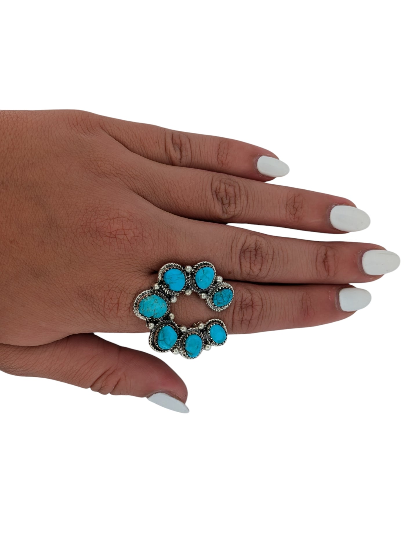 Palo Dura | New Sterling Silver and Turquoise Naja Ring by Navajo Artist Rita Dawes