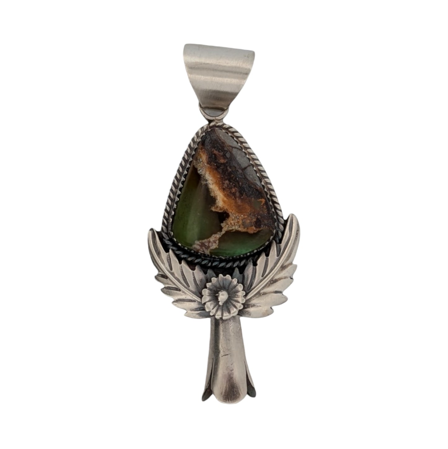 Elmira's Plunge | New Native American Sterling Silver Pendant with Green Turquoise