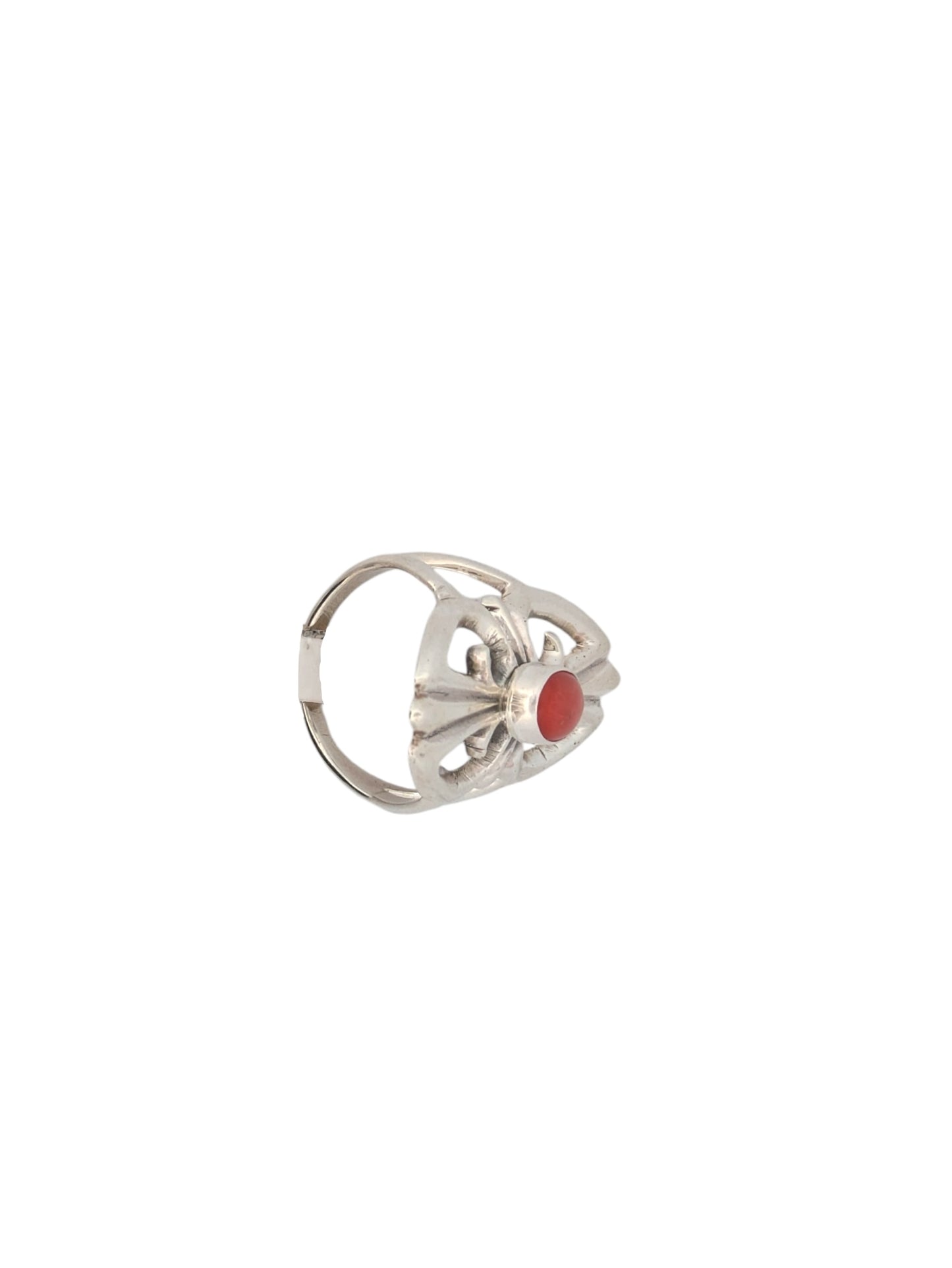 Coral Falls | New Native American handmade sterling silver and coral sandcast ring by Navajo artist Vanessa Kee