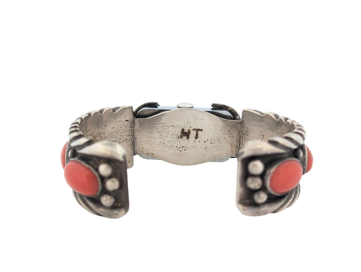 Sundown Settlement | Vintage Navajo Sterling Silver Six Stone Deep-Red Coral Watch Band by Harvey Thompson