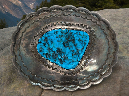 Runaway Basin | Vintage Native American Signed Sterling Silver Turquoise Belt Buckle Piece