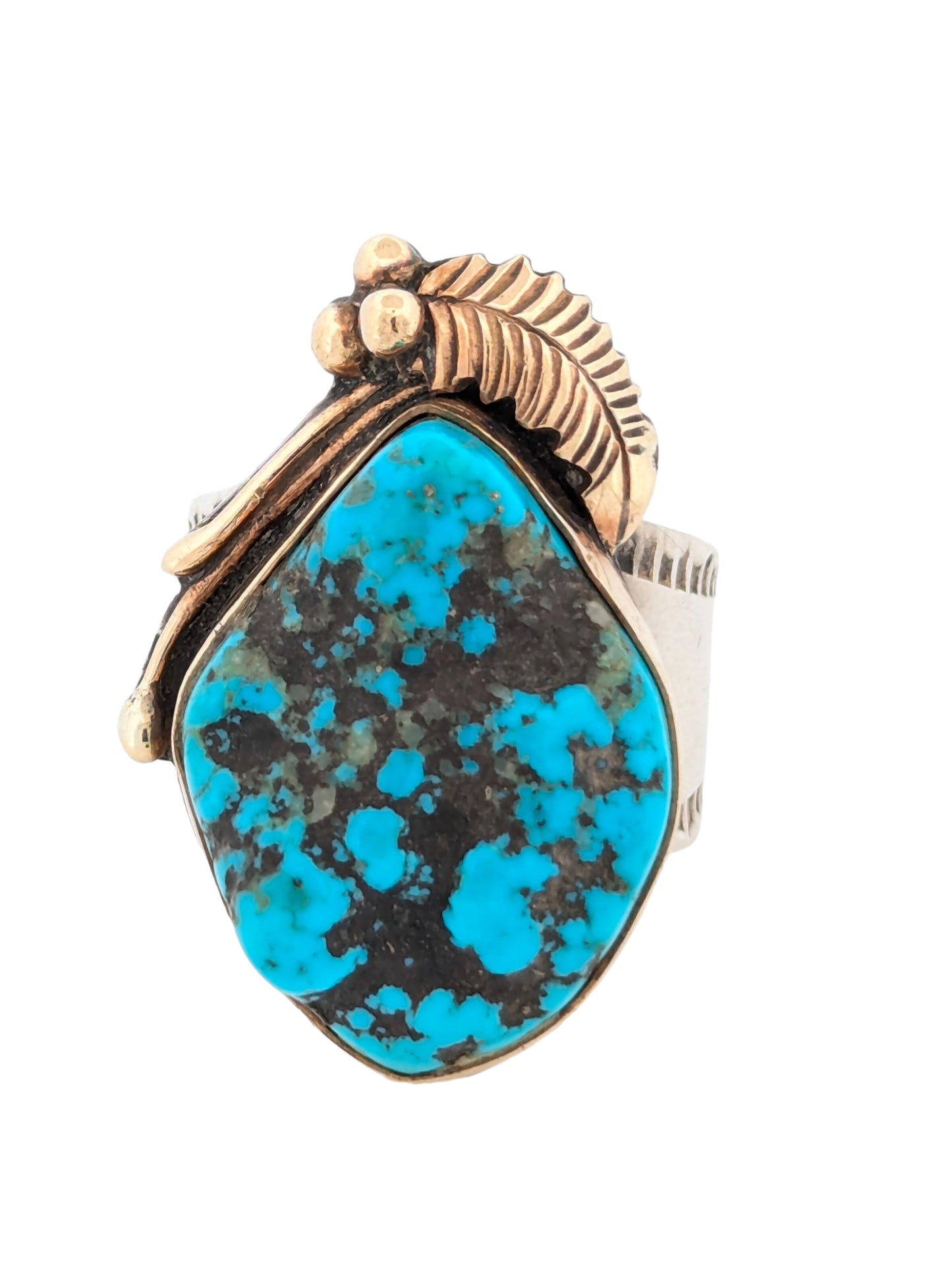 Bandit's Bend | Vintage Handmade 18k Plated Sterling Silver and Turquoise Stamped Ring - Size 10