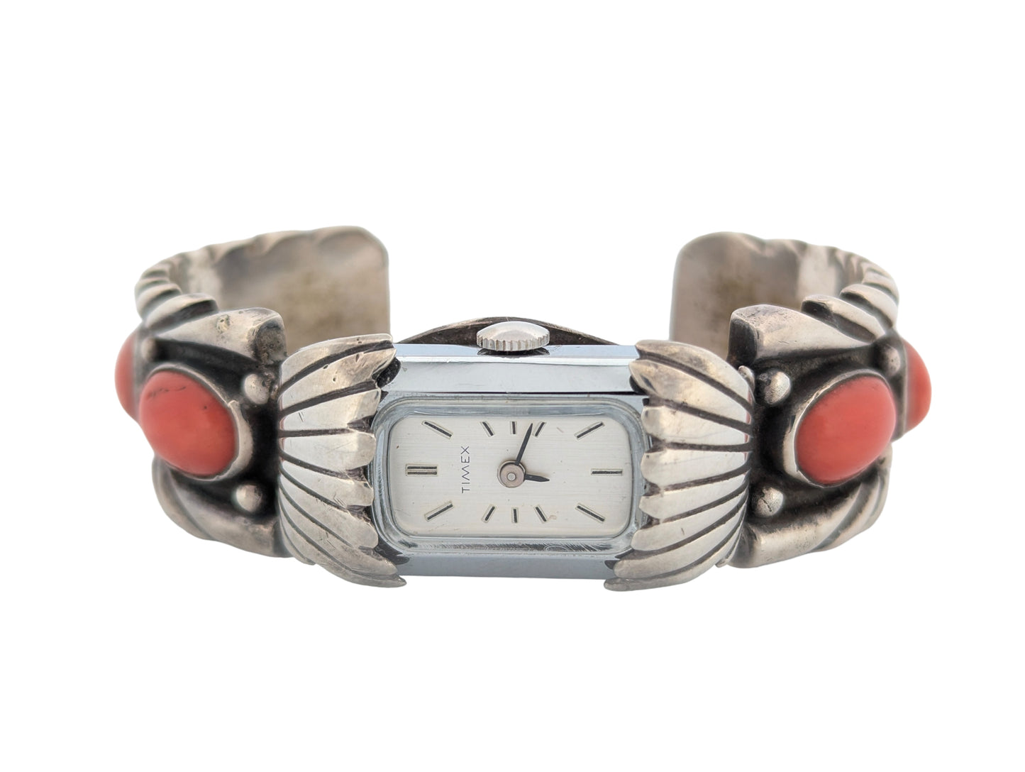 Sundown Settlement | Vintage Navajo Sterling Silver Six Stone Deep-Red Coral Watch Band by Harvey Thompson