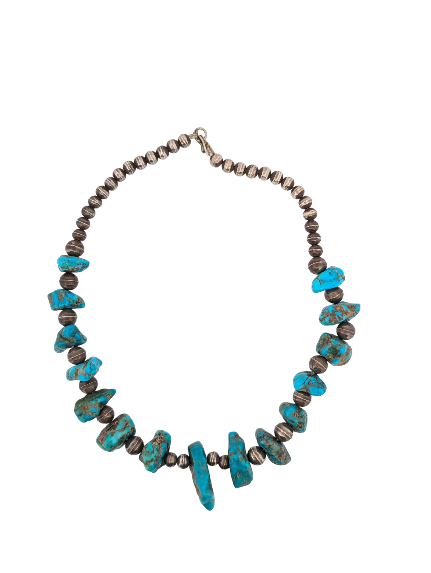 Bronco Bend | Vintage Handmade Sterling Silver Beaded Turquoise Necklace - 15"