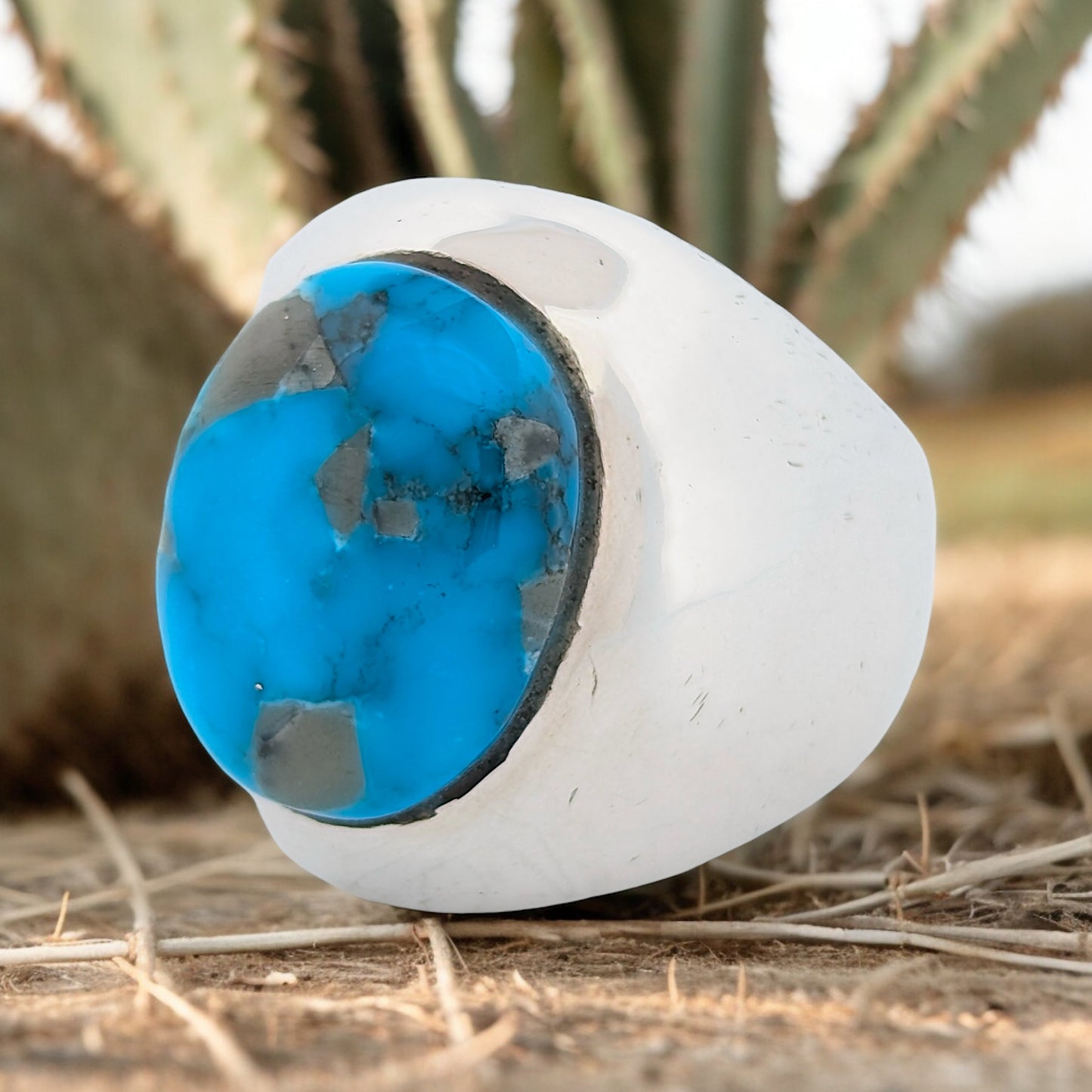 Zenith Springs | Sterling Silver Bold Signet Ring with Blue Kingman Turquoise  - Size 9