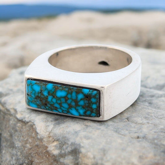 Limbo Summit | Sterling Silver Blue Turquoise Handmade Stacker Ring - Size 6.5