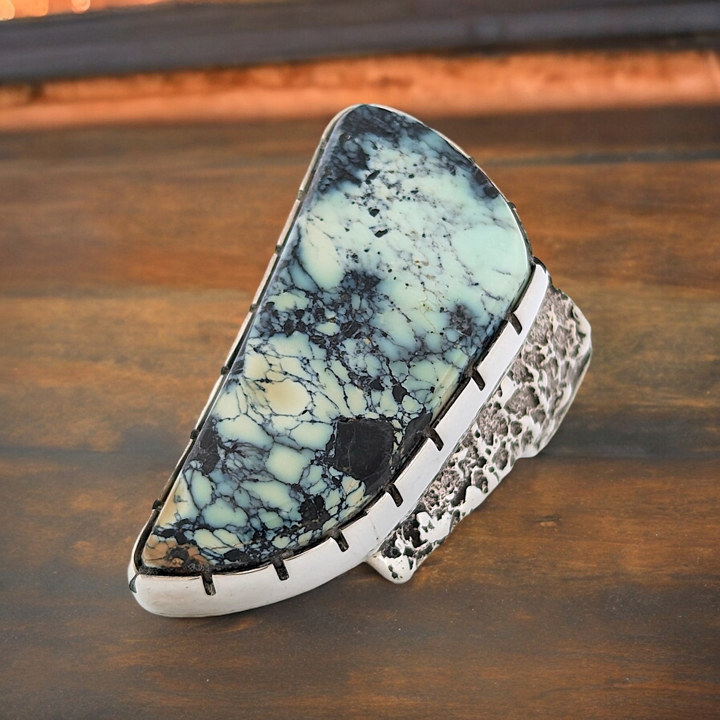 Bandera Gulch | Handmade Sterling Silver &  New Lander Turquoise Ring with Tufa Cast Shank - Size 8.75