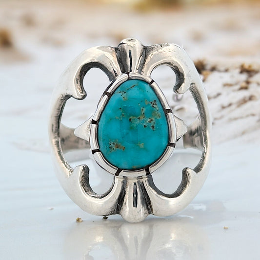 Broken Stream | Handmade Sterling Silver &  Kingman Turquoise Ring- Size 8