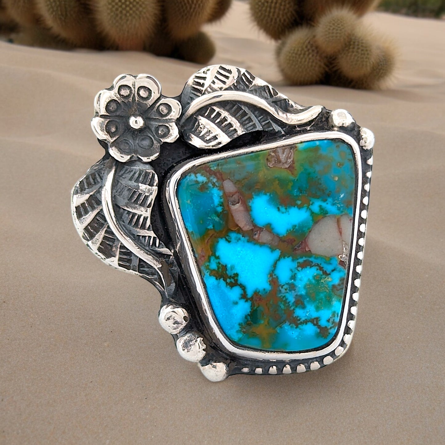 Bliss Springs | Hand Fabricated Sterling Silver &  Polychrome Kingman Turquoise Ring- Size 9