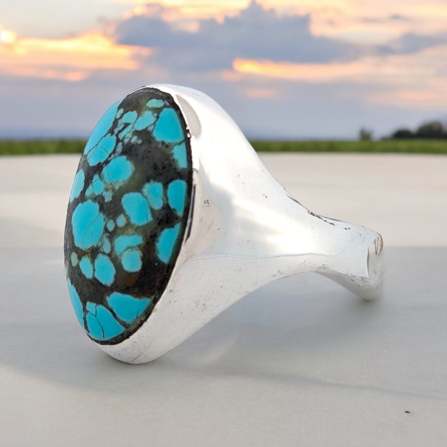 Virginia City | Handmade Sterling Silver Signet Ring with Number 8 Turquoise - Size 8.5