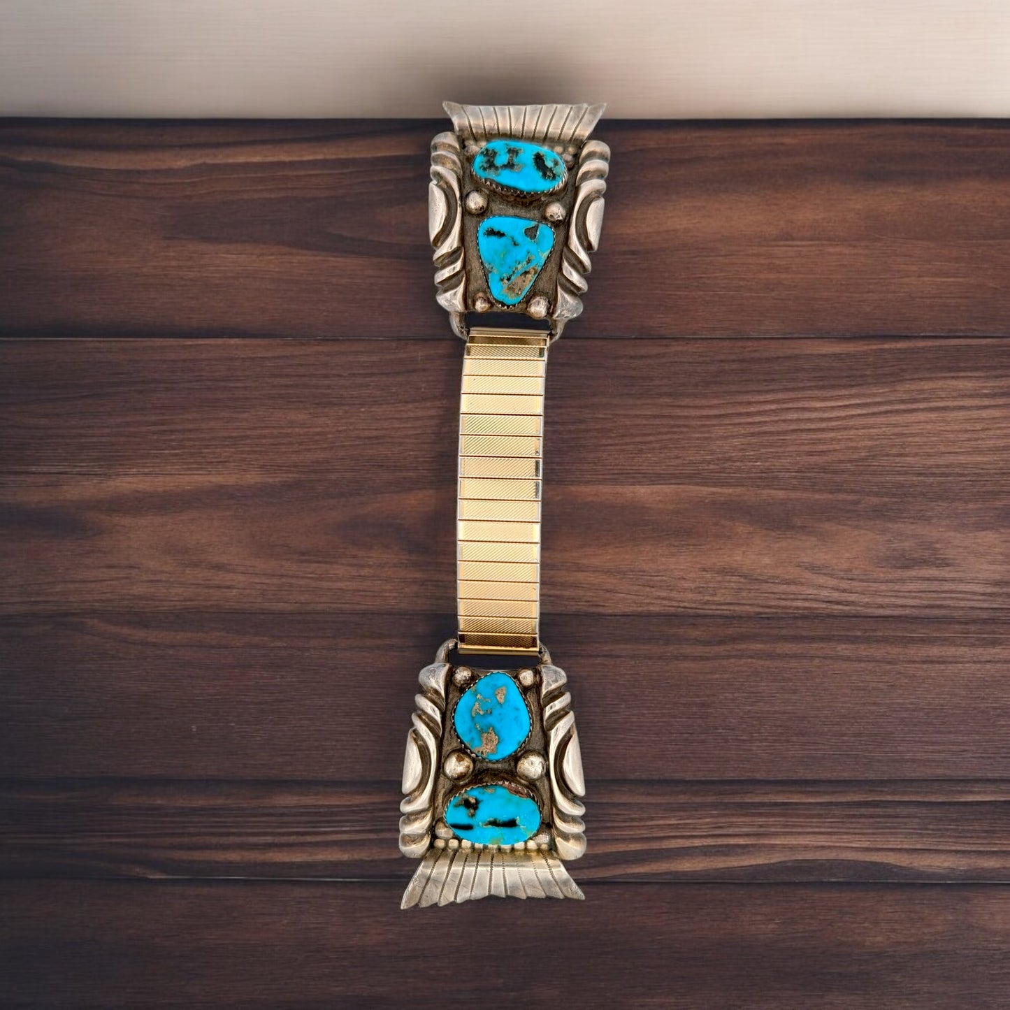 Rodeo Ridge | Vintage Native American Made Sterling Silver Blue Turquoise Watch Band by Cecil Sanders