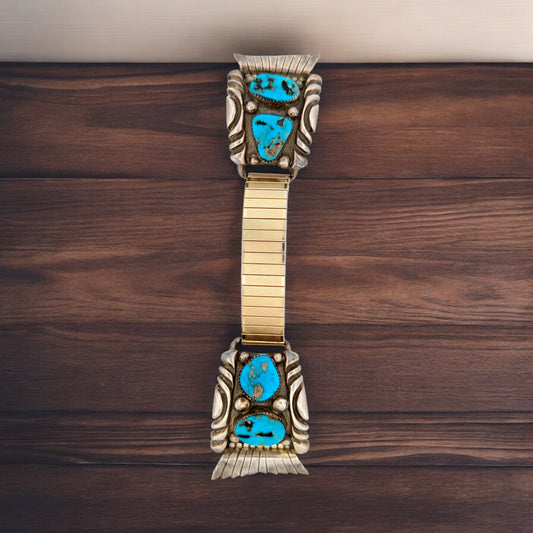 Rodeo Ridge | Vintage Native American Made Sterling Silver Blue Turquoise Watch Band by Cecil Sanders