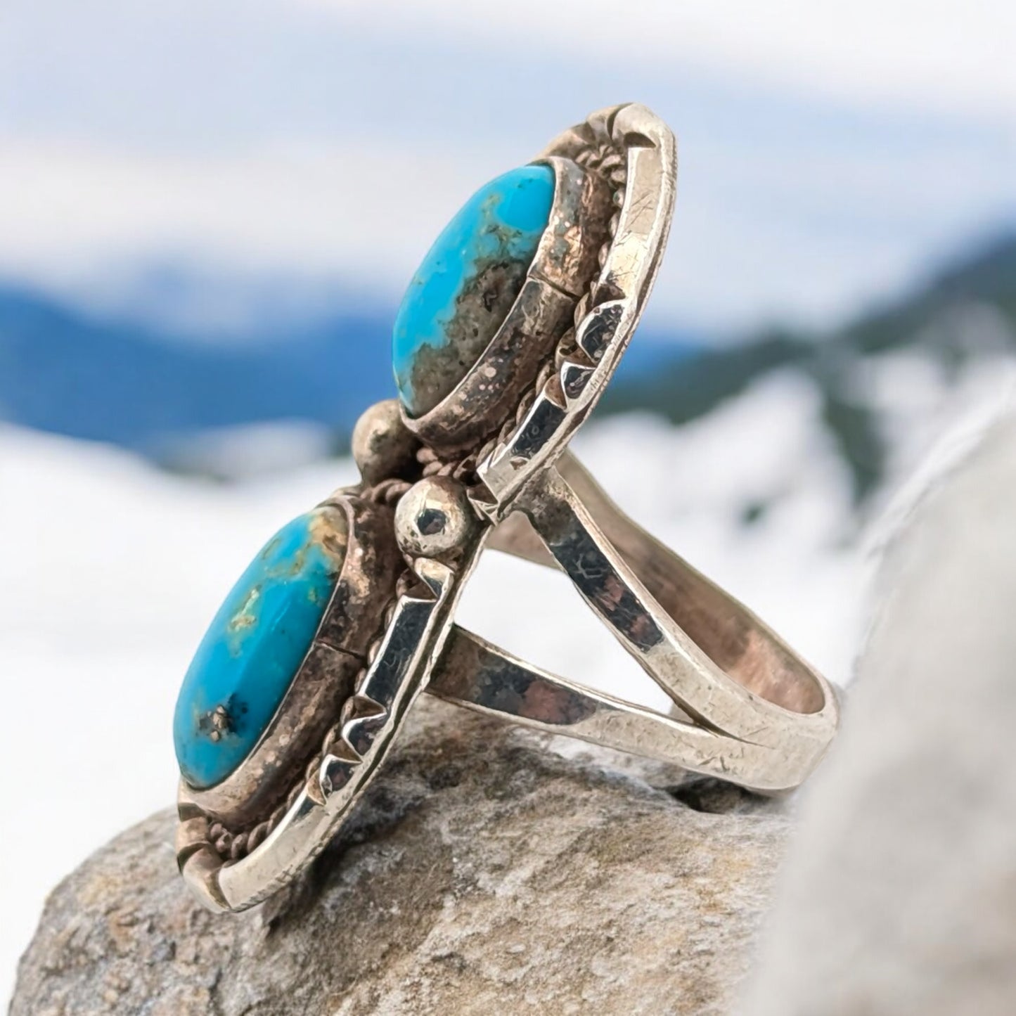 Canyon Springs | Vintage Sterling Silver Ring with Blue Turquoise  - Size 9