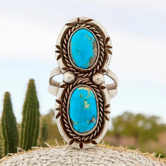 Canyon Springs | Vintage Sterling Silver Ring with Blue Turquoise  - Size 9