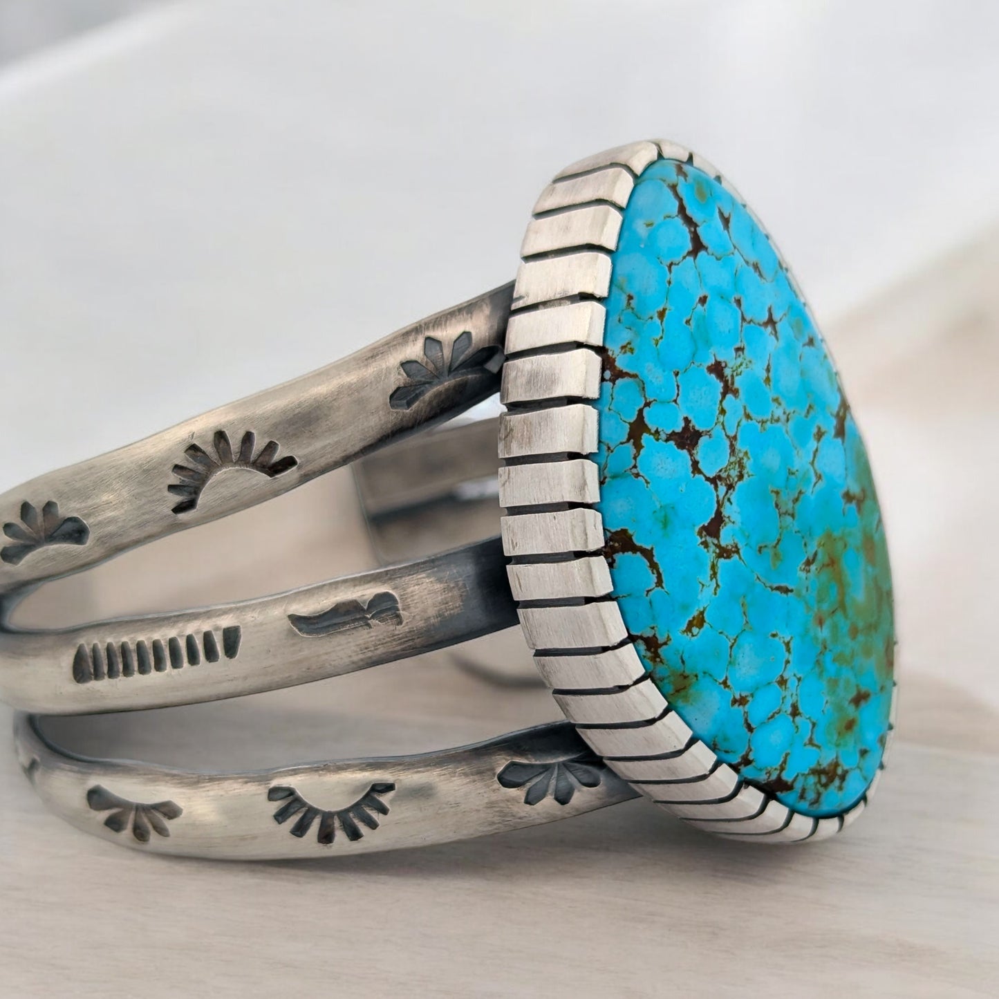 Roadrunner Flats | New Southwestern Hand-Fabricated Stamped Sterling Silver Cuff Bracelet with Kingman Turquoise