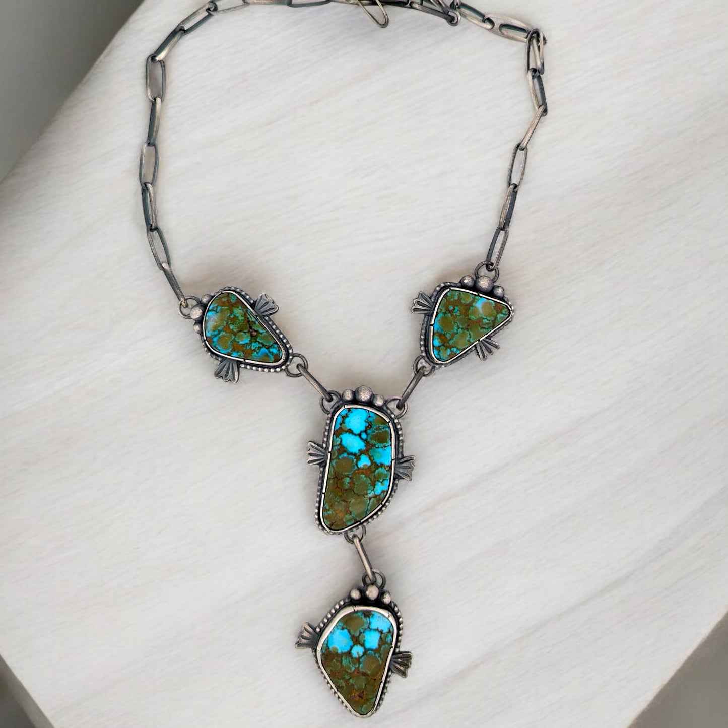 Badger Springs | Handcrafted Vintage-Style Sterling Silver Necklace with Kingman Turquoise Cabochons