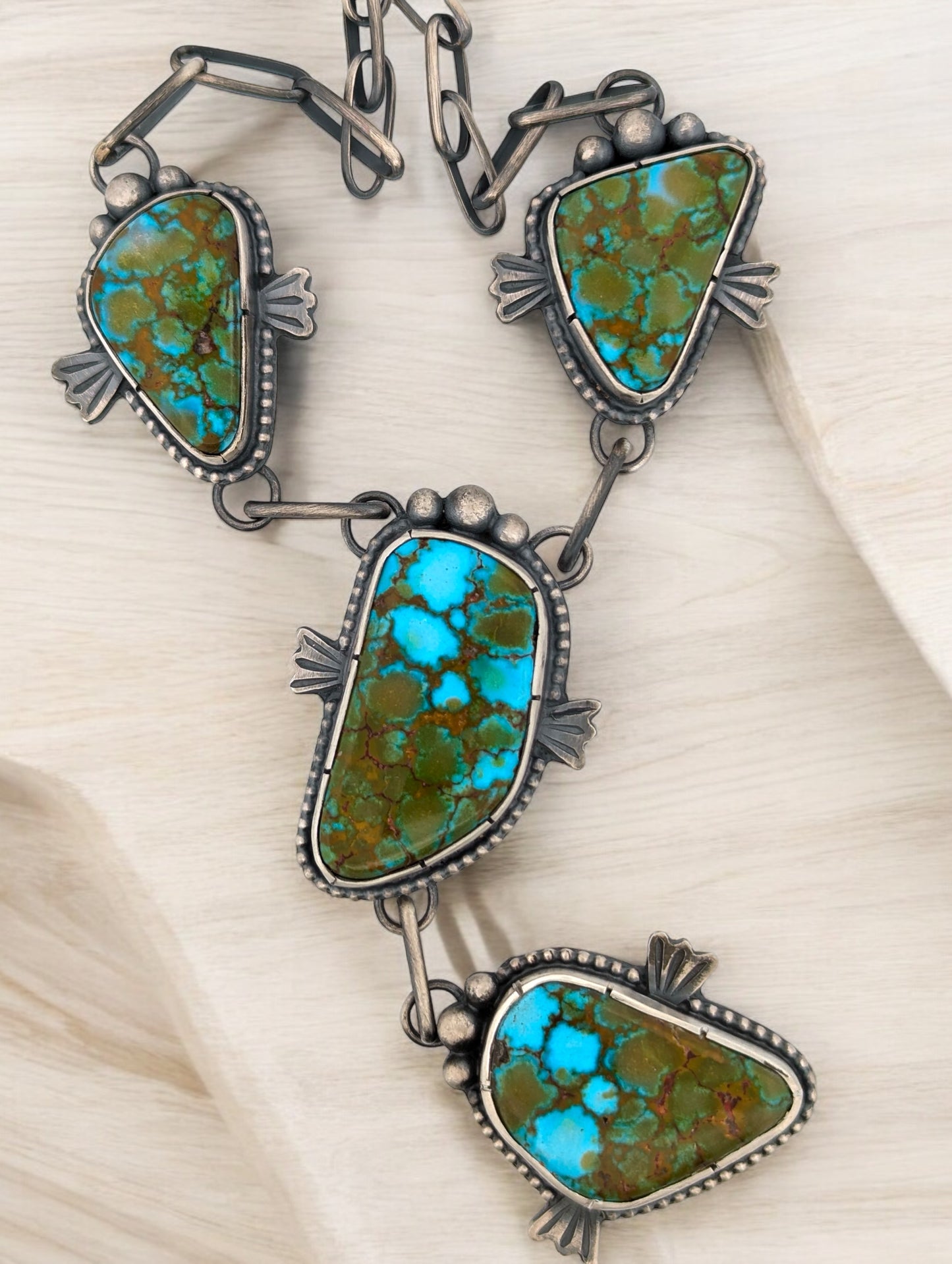 Badger Springs | Handcrafted Vintage-Style Sterling Silver Necklace with Kingman Turquoise Cabochons