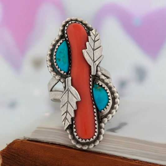 Lynx Creek | Vintage Sterling Silver Ring with Coral and Turquoise