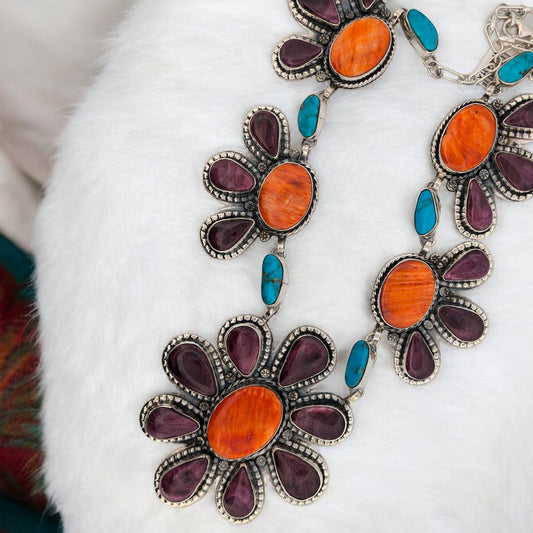 Wild Coyote | Native American Handmade Vibrant Colorful Squash Blossom Necklace