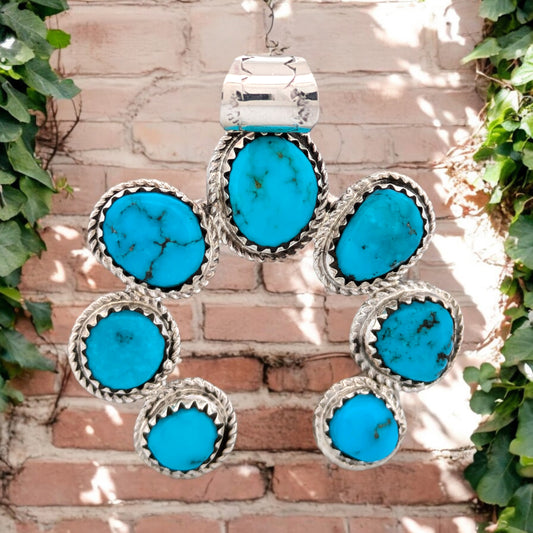 Sourwood | New Native American Sterling Silver Naja Pendant with Turquoise