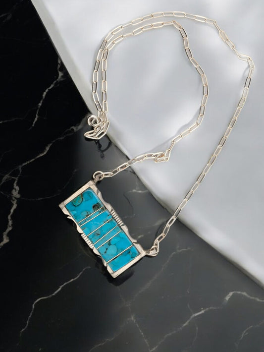 Fria Falls | Navajo Sterling Silver Turquoise Inlay Necklace