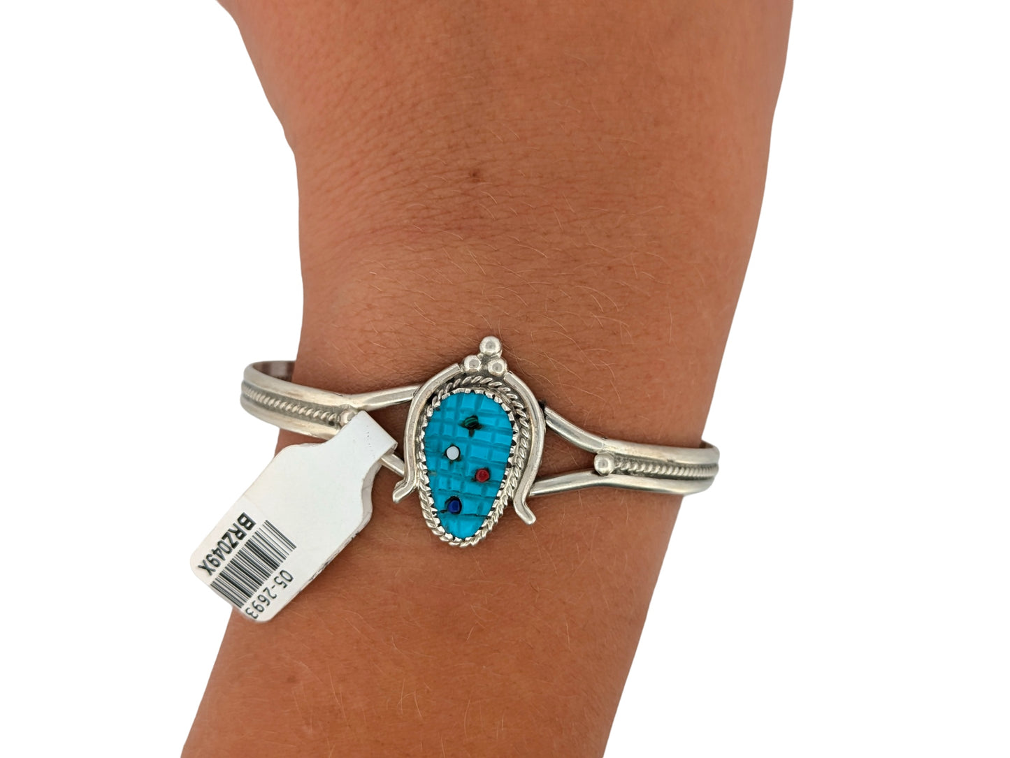 Austin | New Native American Handmade Sterling Silver Cuff Bracelet with Carved Turquoise