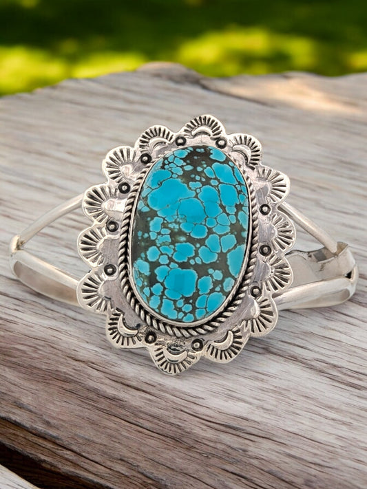 Gunner's Revolt | New Native American Handmade Sterling Silver Cuff Bracelet with Turquoise