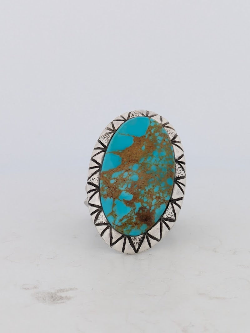 Black Canyon City | Handmade Sterling Silver Ring, With Classic Turquoise Blue And A Gentle Caramel Colored Matrix