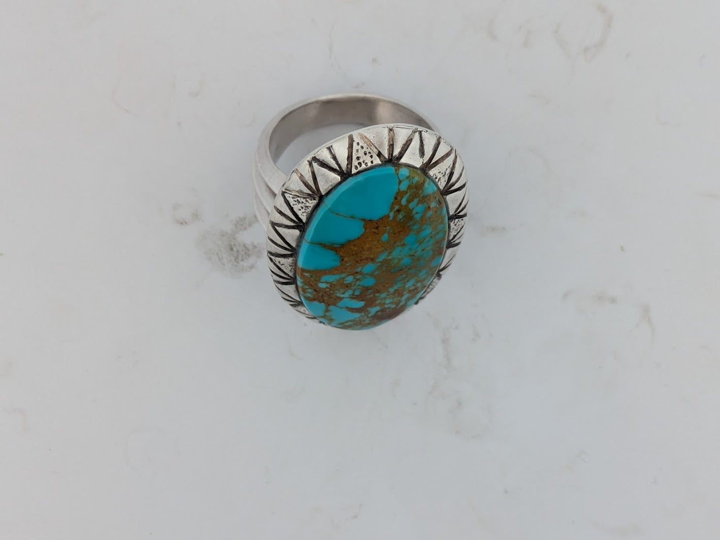 Black Canyon City | Handmade Sterling Silver Ring, With Classic Turquoise Blue And A Gentle Caramel Colored Matrix