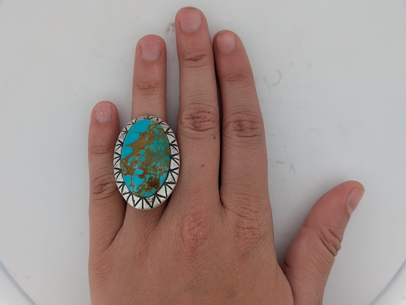 Black Canyon City | Handmade Sterling Silver Ring, With Classic Turquoise Blue And A Gentle Caramel Colored Matrix