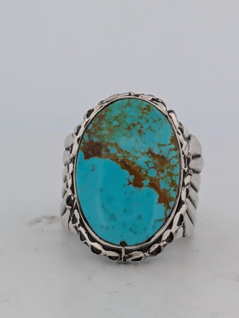 Dry Wash Revenge| Handmade Sterling Silver Ring, With Kingman Turquoise In Classic Colors, Unique Design, Size 10