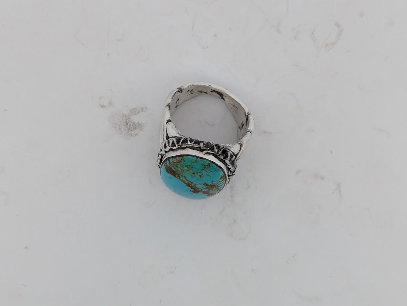 Dry Wash Revenge| Handmade Sterling Silver Ring, With Kingman Turquoise In Classic Colors, Unique Design, Size 10