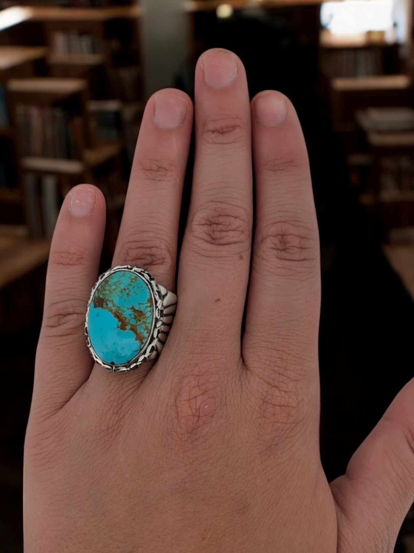 Dry Wash Revenge| Handmade Sterling Silver Ring, With Kingman Turquoise In Classic Colors, Unique Design, Size 10