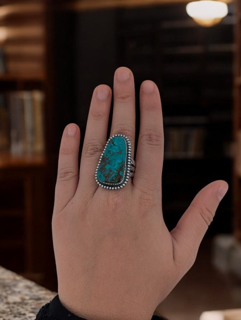 Hawk's Nest | Hand-Fabricated Sterling Silver Ring - Bold Kingman Turquoise (Size 10)