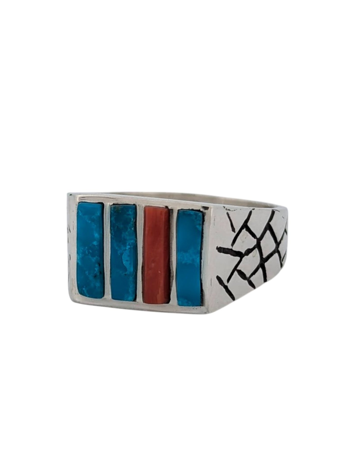 Payson Way | Sterling Silver Ring with Turquoise and Coral (Size 9.5)