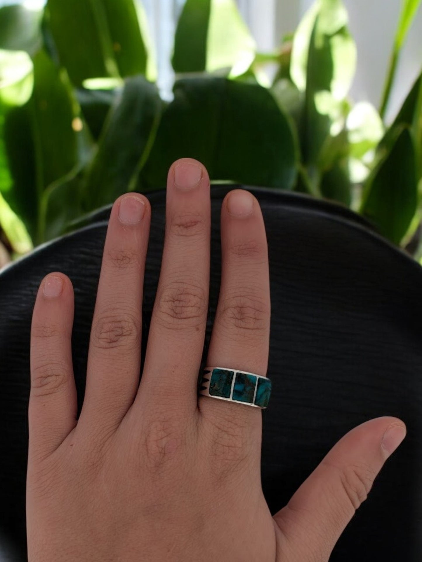 Wagon Gulch | Kingman Turquoise Inlay Ring with Three Handcut Cabochons (Size 9)