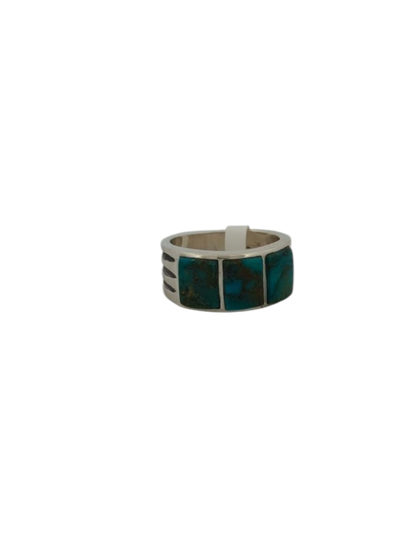 Wagon Gulch | Kingman Turquoise Inlay Ring with Three Handcut Cabochons (Size 9)