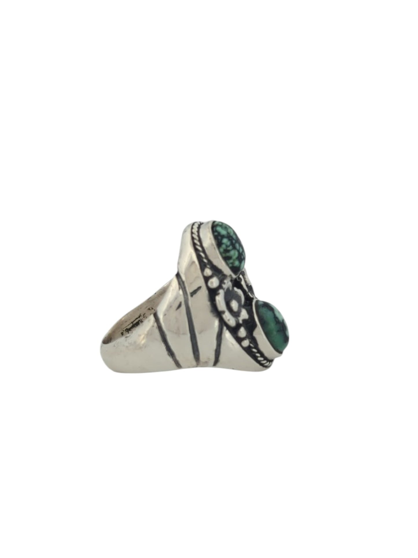 Outlaw's Trail | Handmade Sterling Silver Ring with Green Variscite and Flower Accents (Size 10)