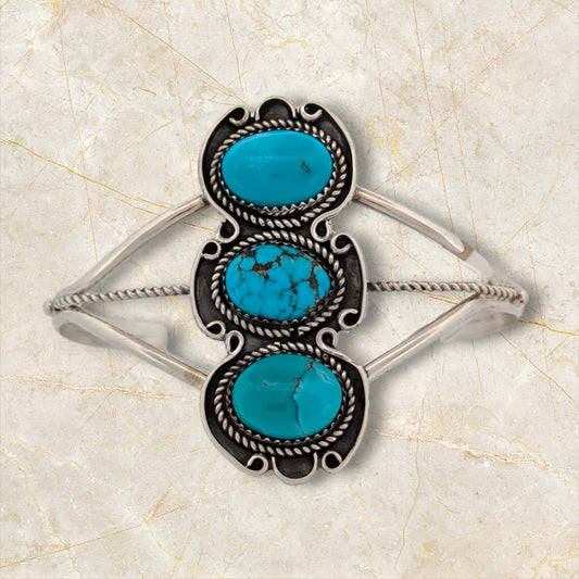 Thieves Basin | Handmade Sterling Silver and Triple Turquoise Cuff Bracelet