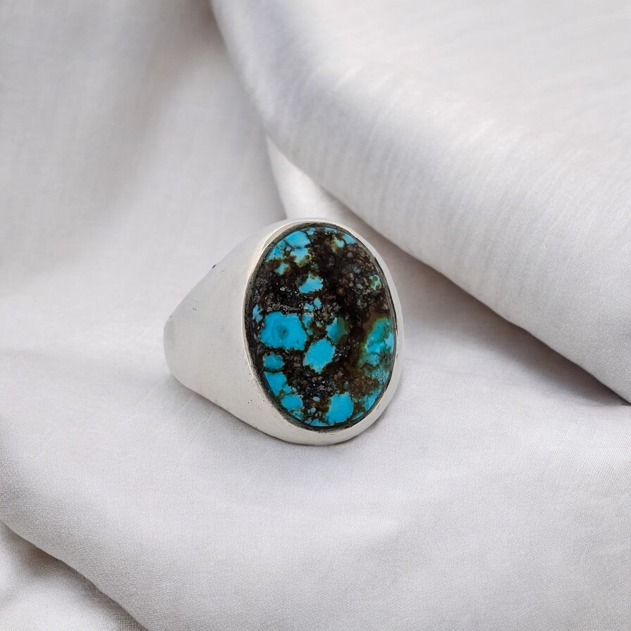 Wolf City | Handcrafted Sterling Silver Ring with Kingman Turquoise Cabochon | Size 9