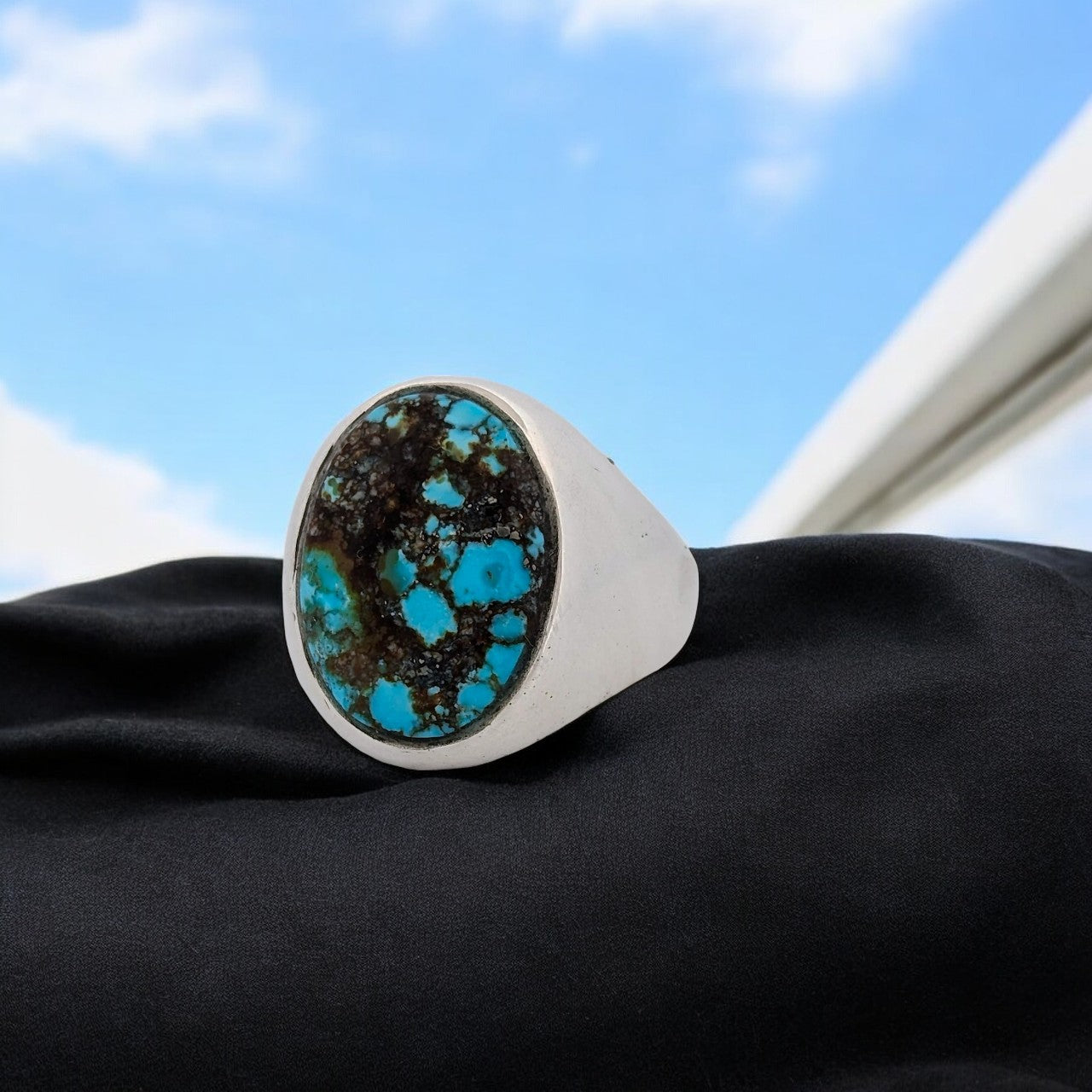 Wolf City | Handcrafted Sterling Silver Ring with Kingman Turquoise Cabochon | Size 9