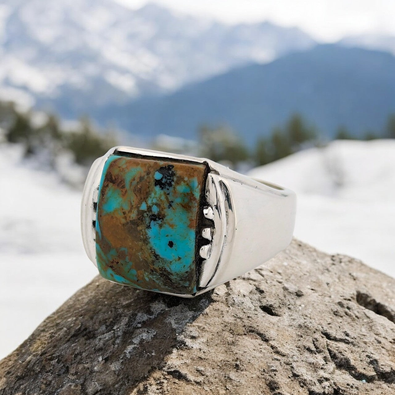 Horse Heaven | Handcrafted Sterling Silver Ring with Kingman Turquoise Cabochon, Artisan Jewelry - Size 9.5