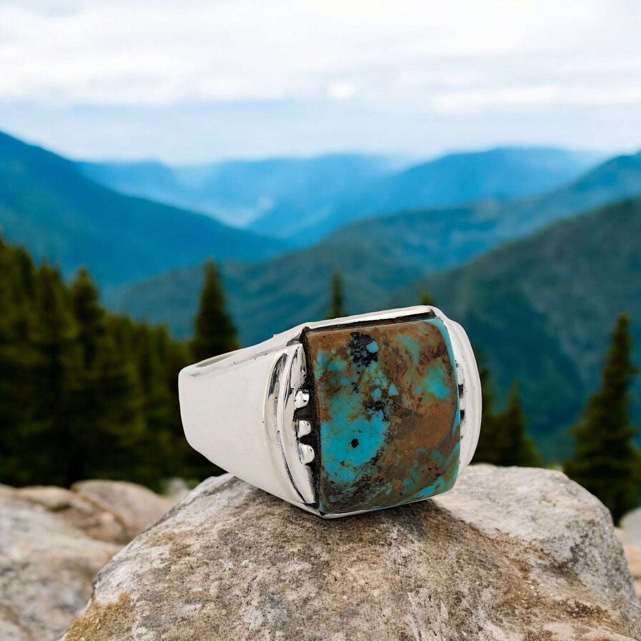 Horse Heaven | Handcrafted Sterling Silver Ring with Kingman Turquoise Cabochon, Artisan Jewelry - Size 9.5