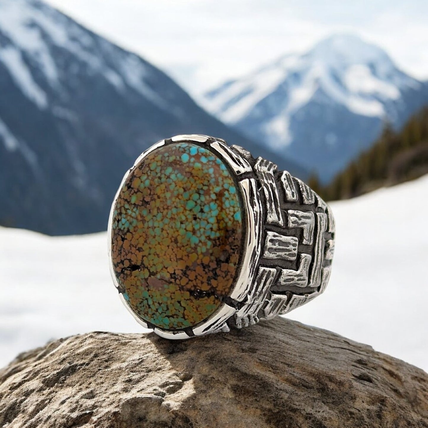 Horse Heaven | Handcrafted Sterling Silver Ring with Kingman Turquoise Cabochon, Artisan Jewelry - Size 9.5